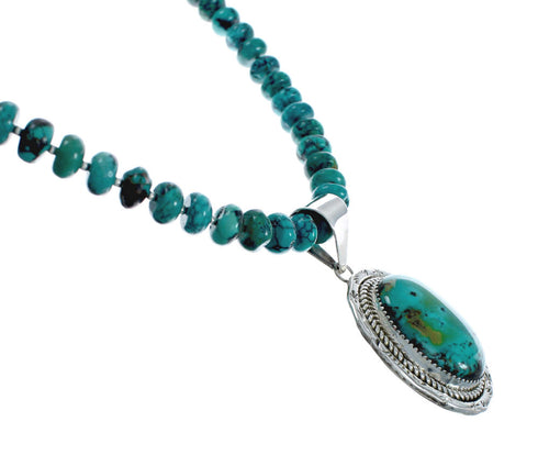 Turquoise Sterling Silver Native American Navajo Pendant Bead Necklace X10641
